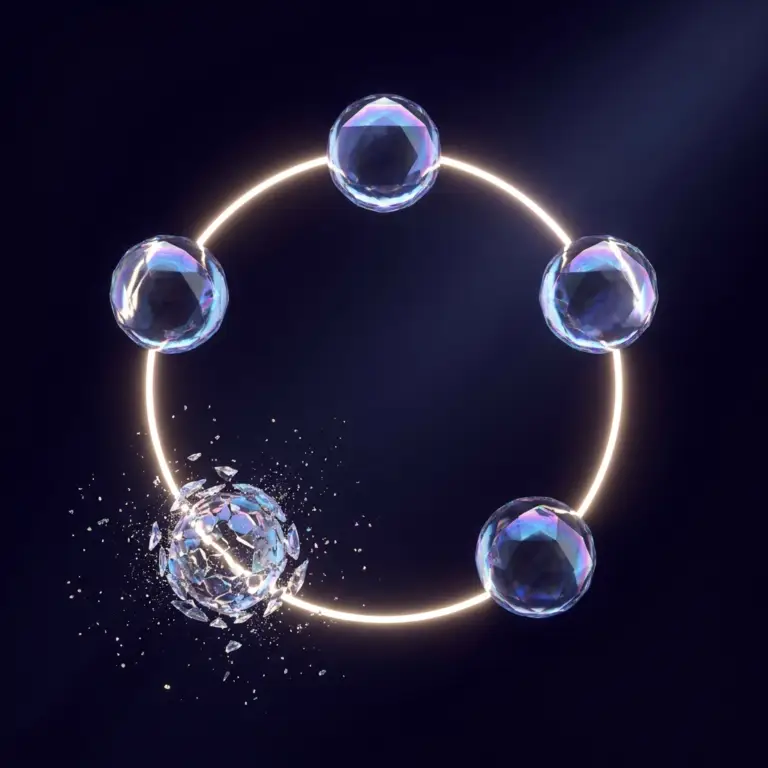 Five crystalline nodes in an orbital loop, one dissolving