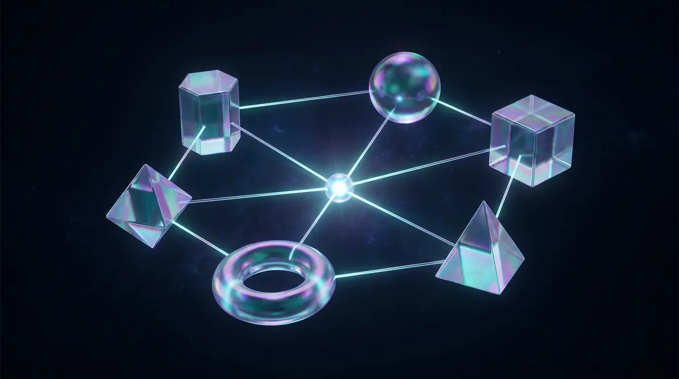 Six crystalline forms connected to one glowing core