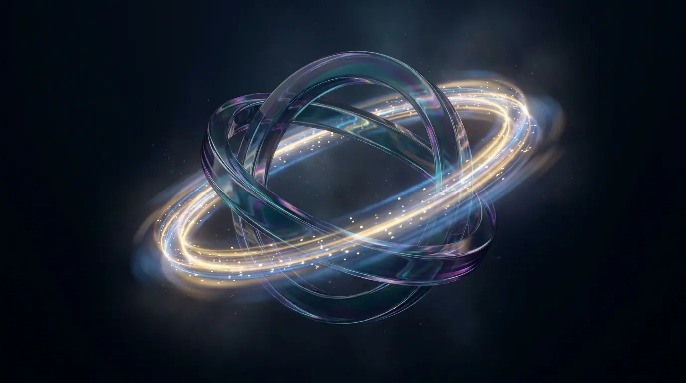 Three interlocking glass rings with one continuous light circuit